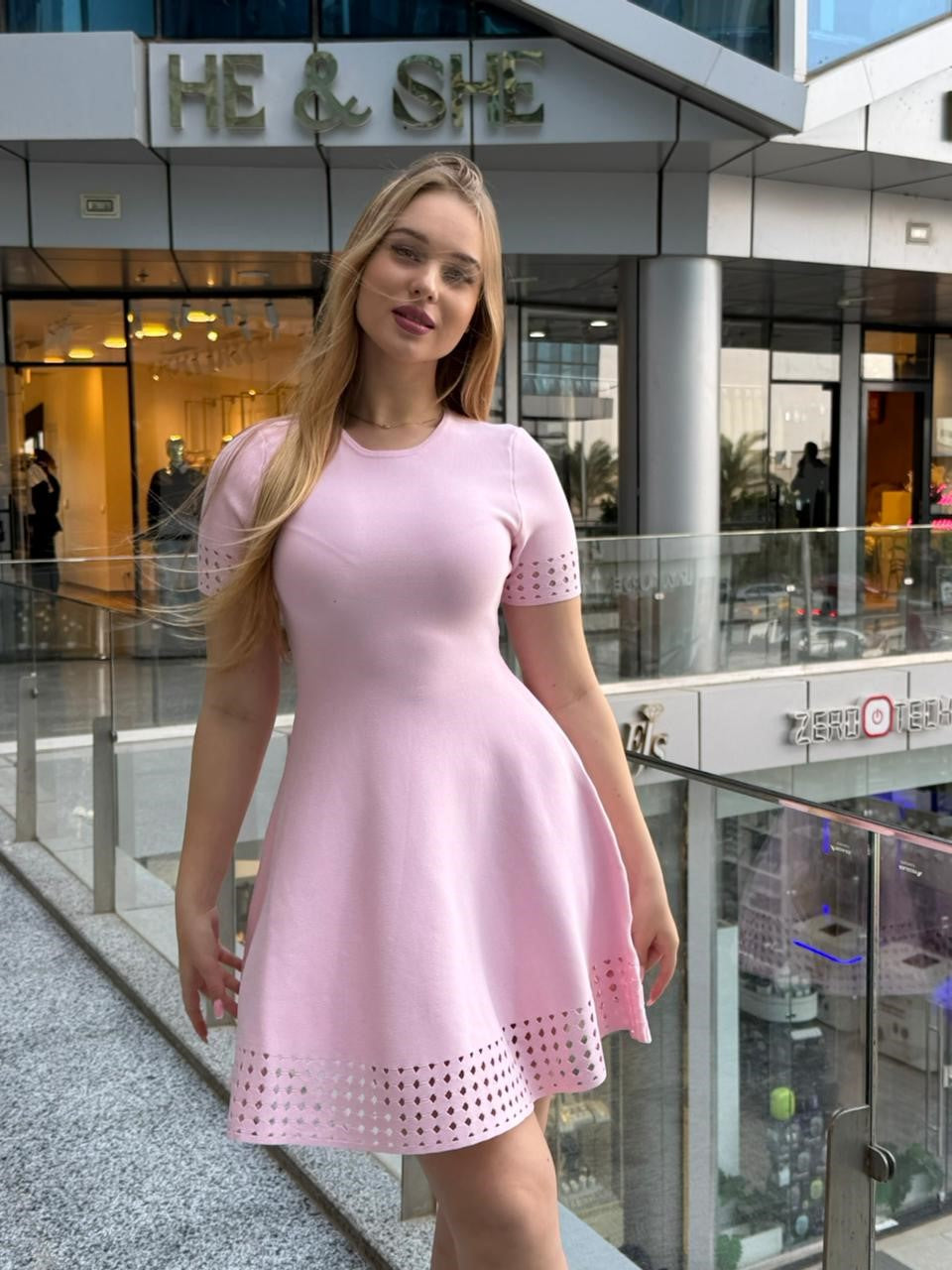 Laser-Cut Knit Mini Dress