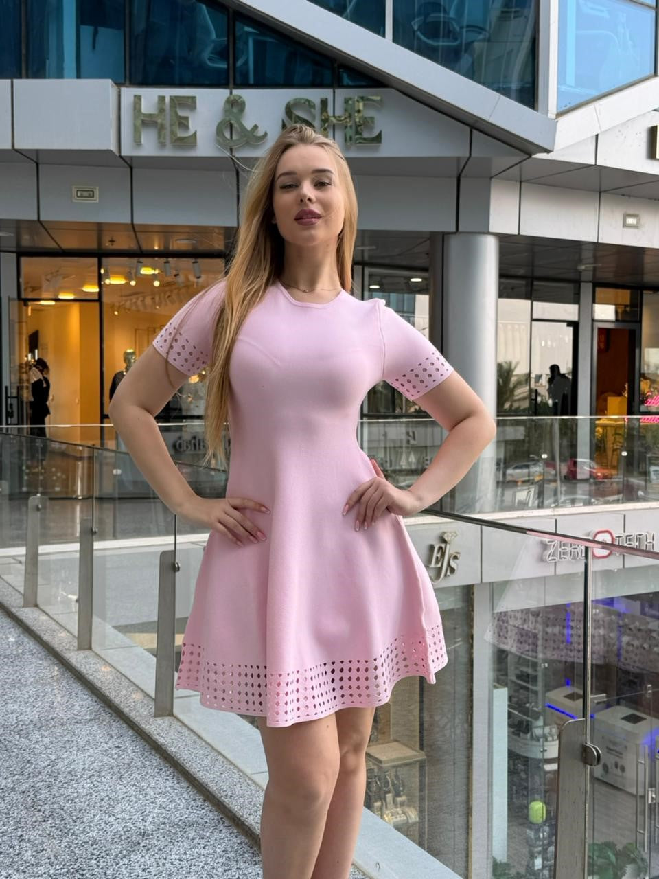 Laser-Cut Knit Mini Dress