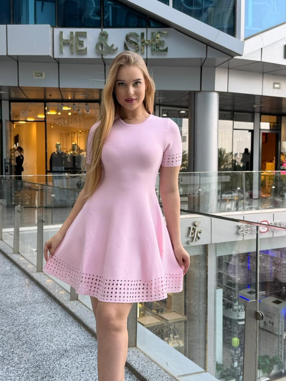 Laser-Cut Knit Mini Dress