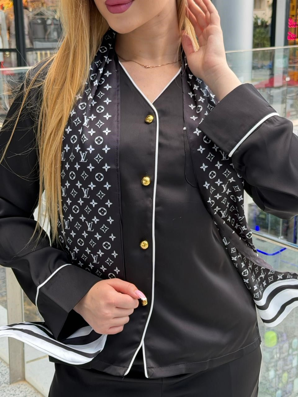 Satin Set with Scarf Detail