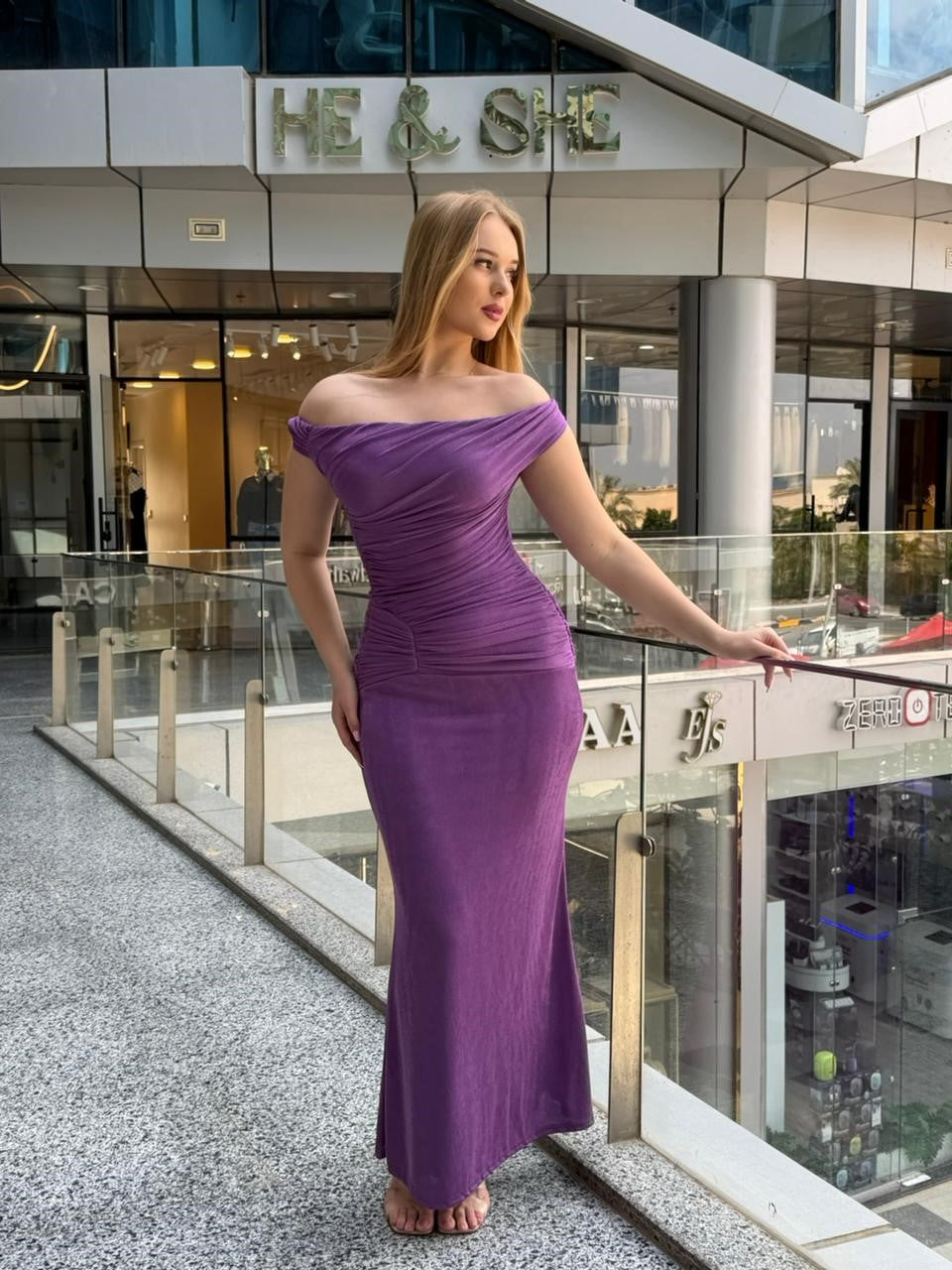 Off-the-Shoulder Ruched Maxi Dress
