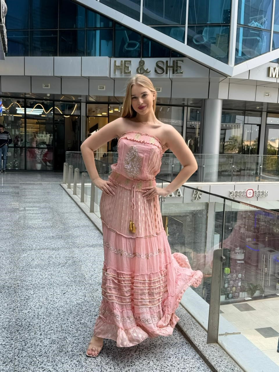 Embellished Strapless Tiered Maxi Dress
