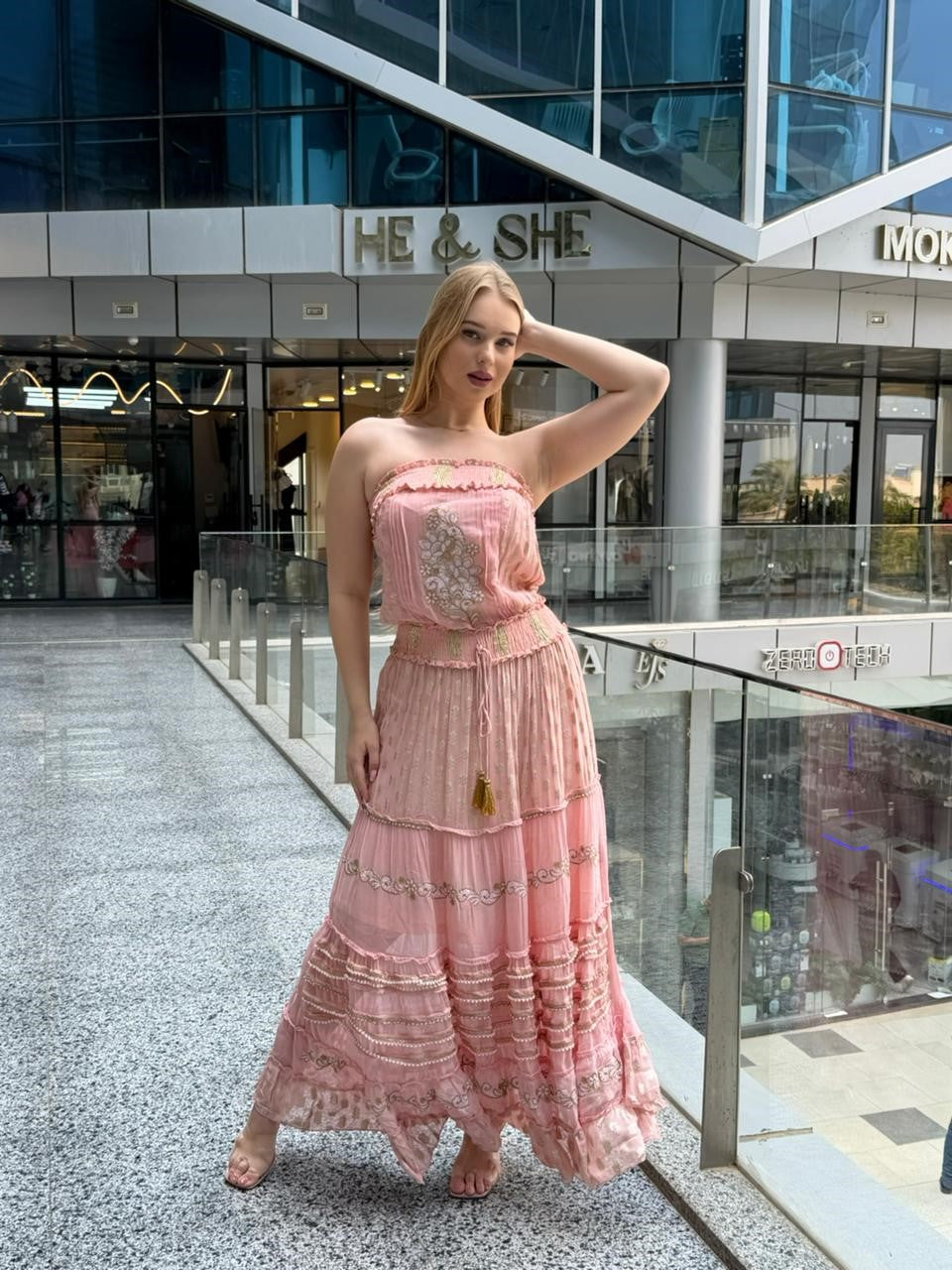 Embellished Strapless Tiered Maxi Dress