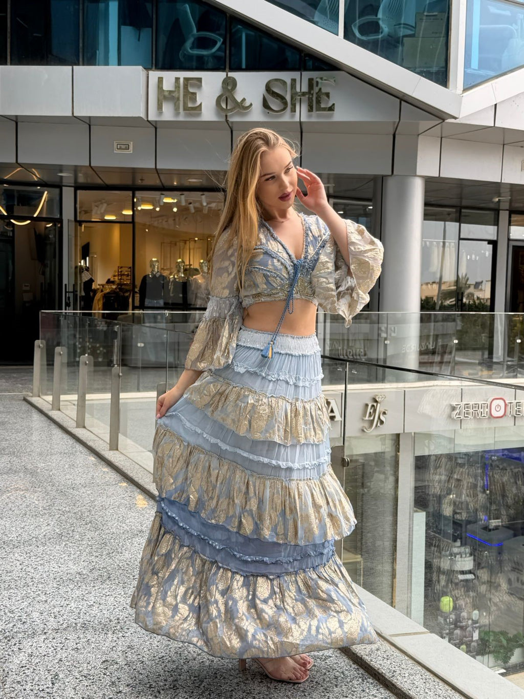 Metallic Jacquard Tiered Maxi Set