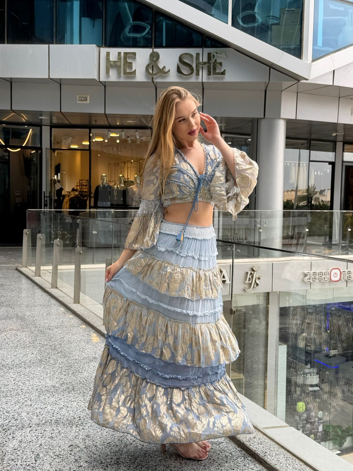 Metallic Jacquard Tiered Maxi Set