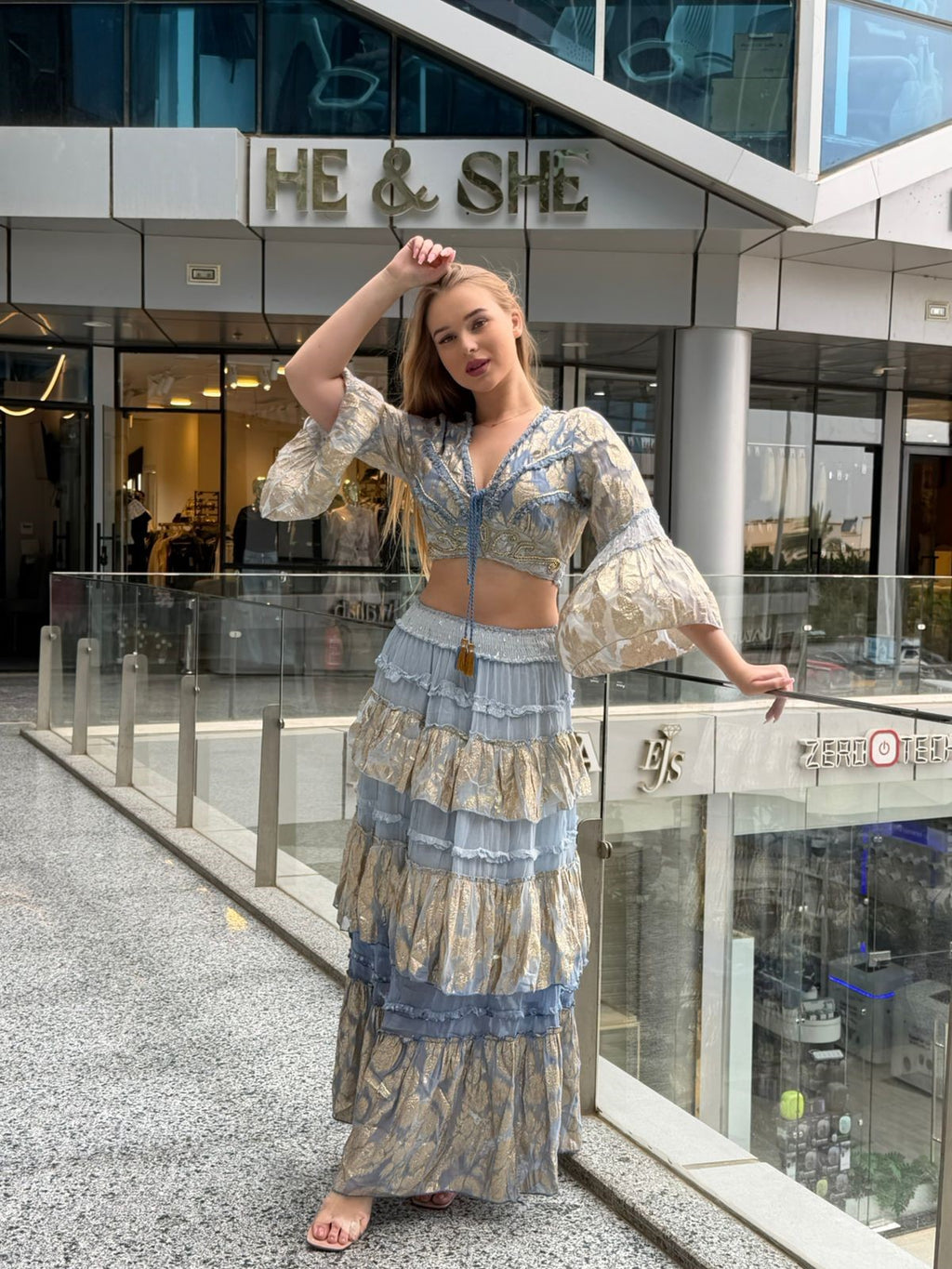 Metallic Jacquard Tiered Maxi Set