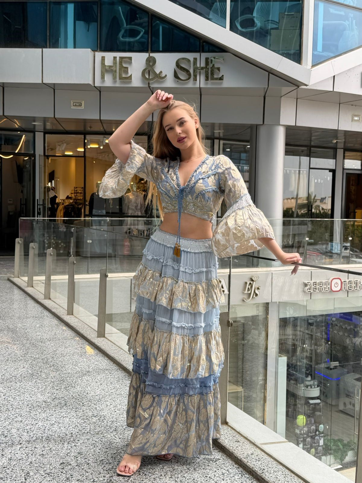 Metallic Jacquard Tiered Maxi Set