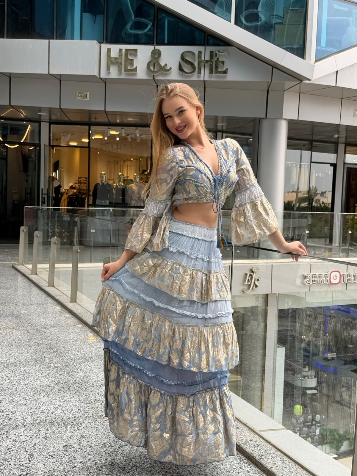 Metallic Jacquard Tiered Maxi Set