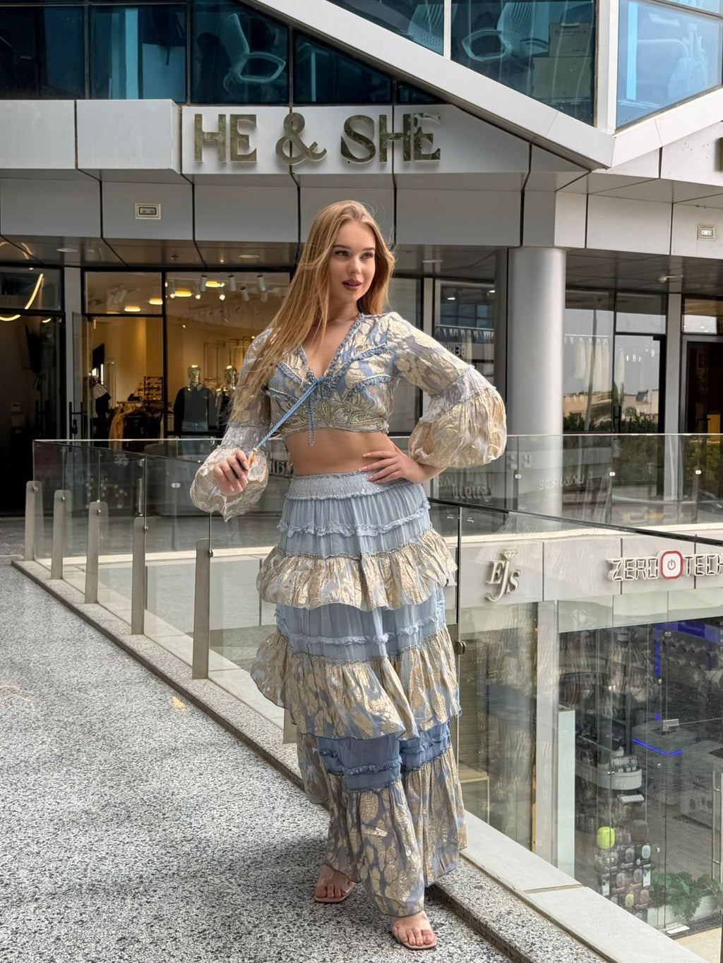 Metallic Jacquard Tiered Maxi Set