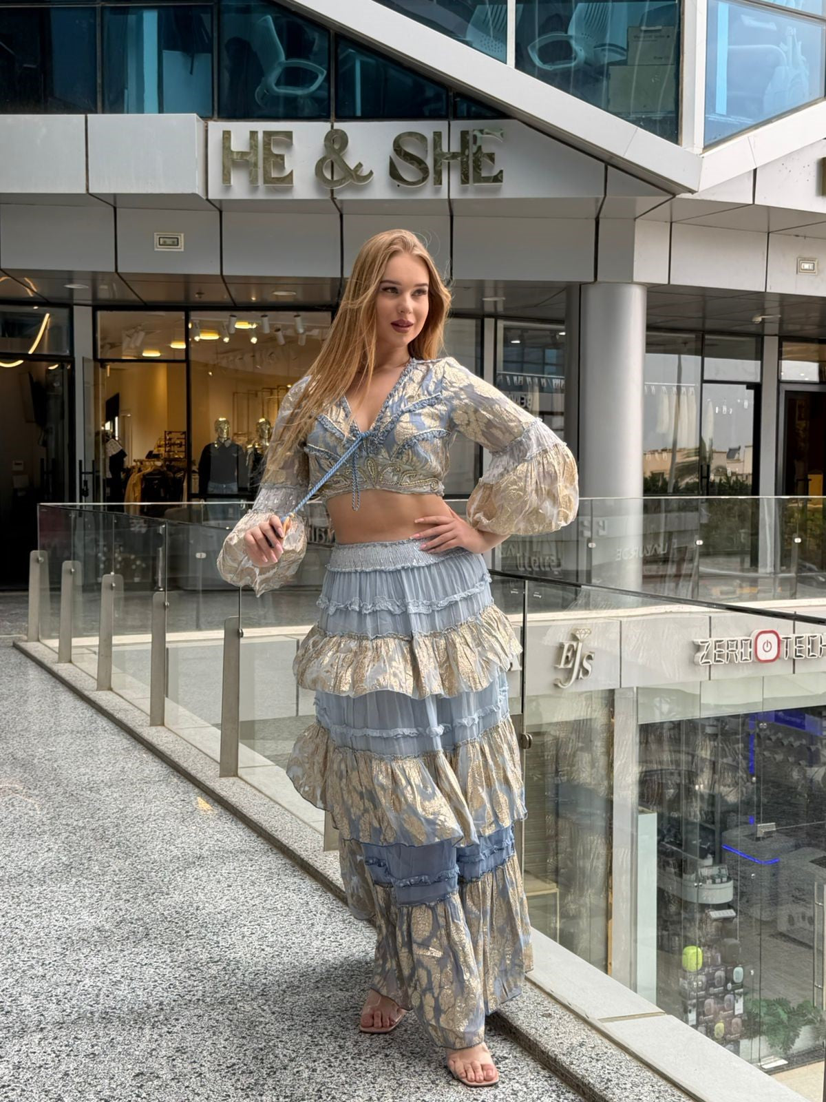 Metallic Jacquard Tiered Maxi Set