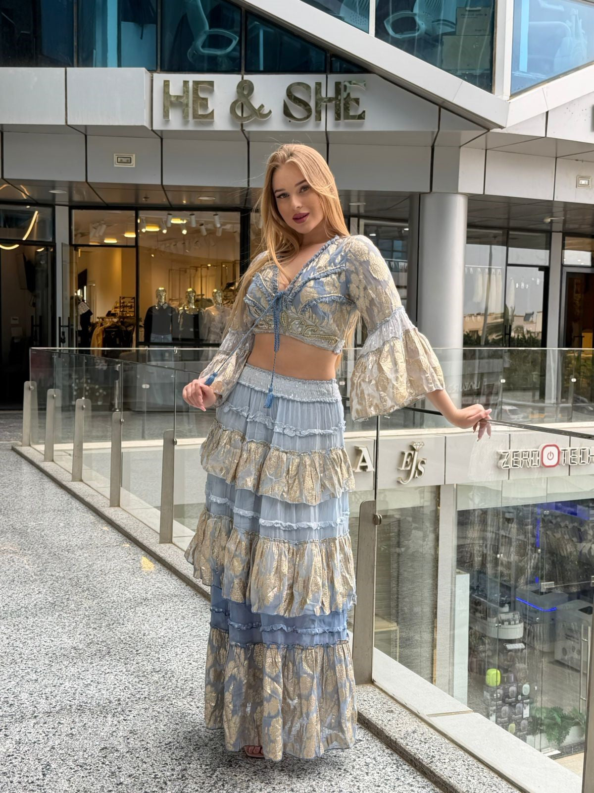 Metallic Jacquard Tiered Maxi Set