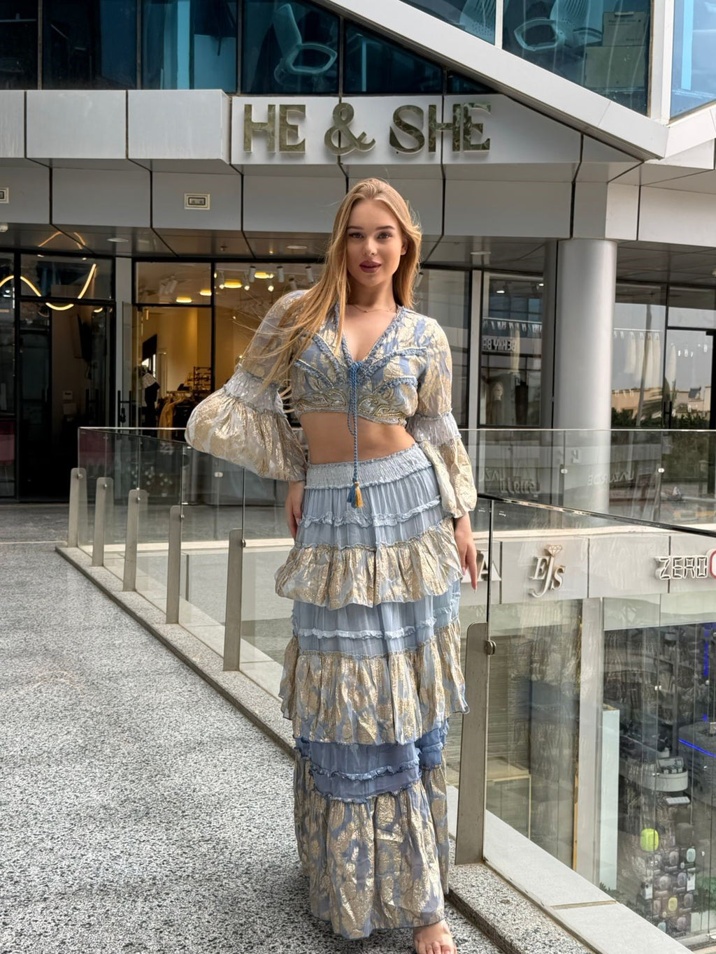 Metallic Jacquard Tiered Maxi Set