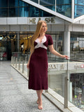 Lace-Trimmed Ribbed Midi Dress
