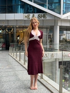 Lace-Trimmed Ribbed Midi Dress