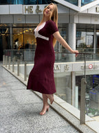Lace-Trimmed Ribbed Midi Dress