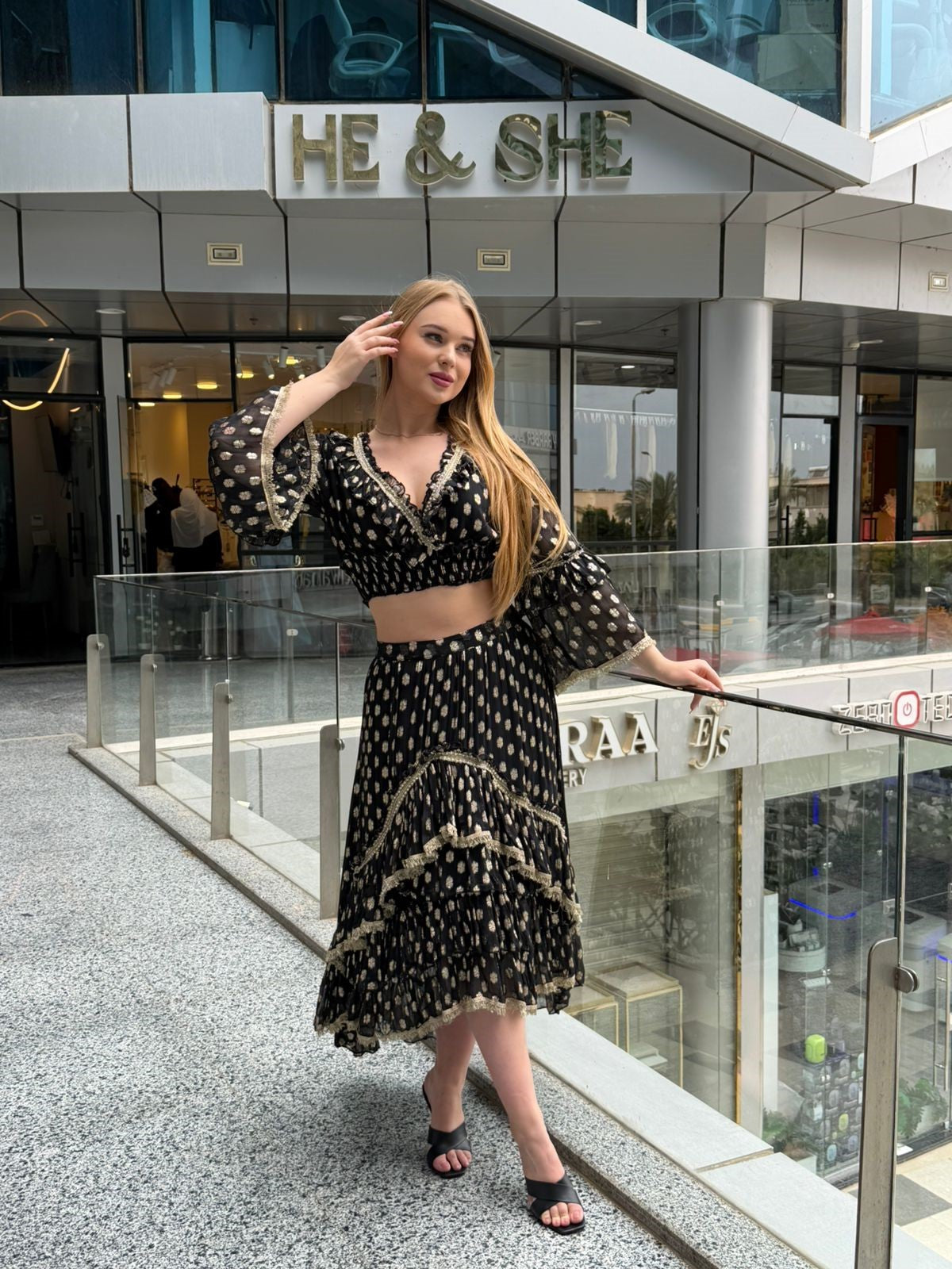 Polka Dot Tiered Skirt and Crop Top Set