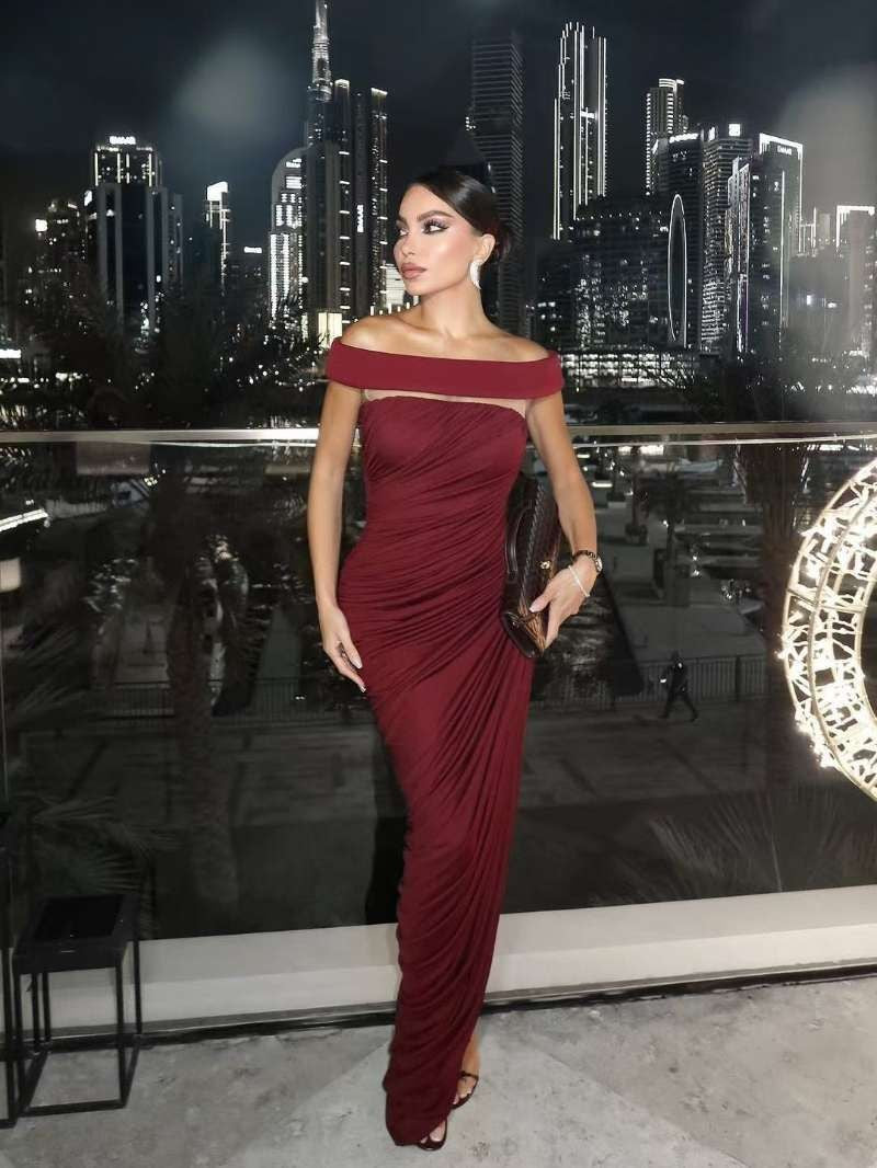 Off-the-Shoulder Ruched Maxi Dress
