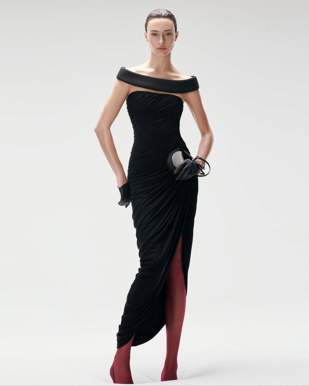 Off-the-Shoulder Ruched Maxi Dress