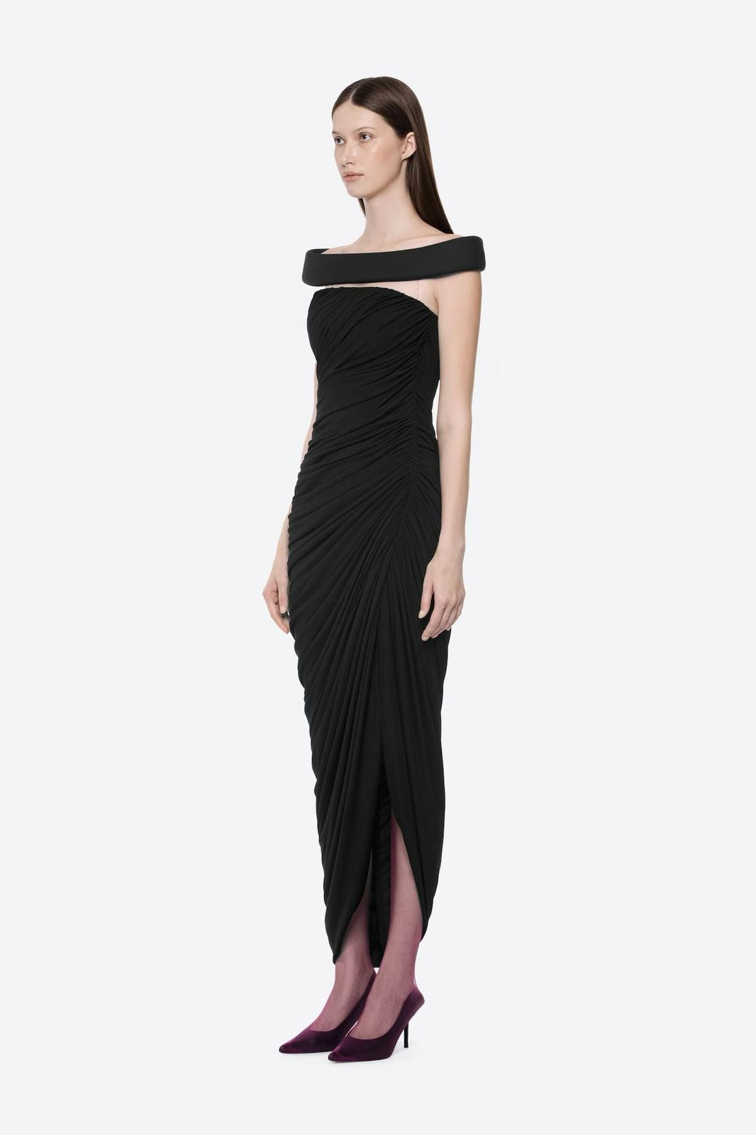 Off-the-Shoulder Ruched Maxi Dress