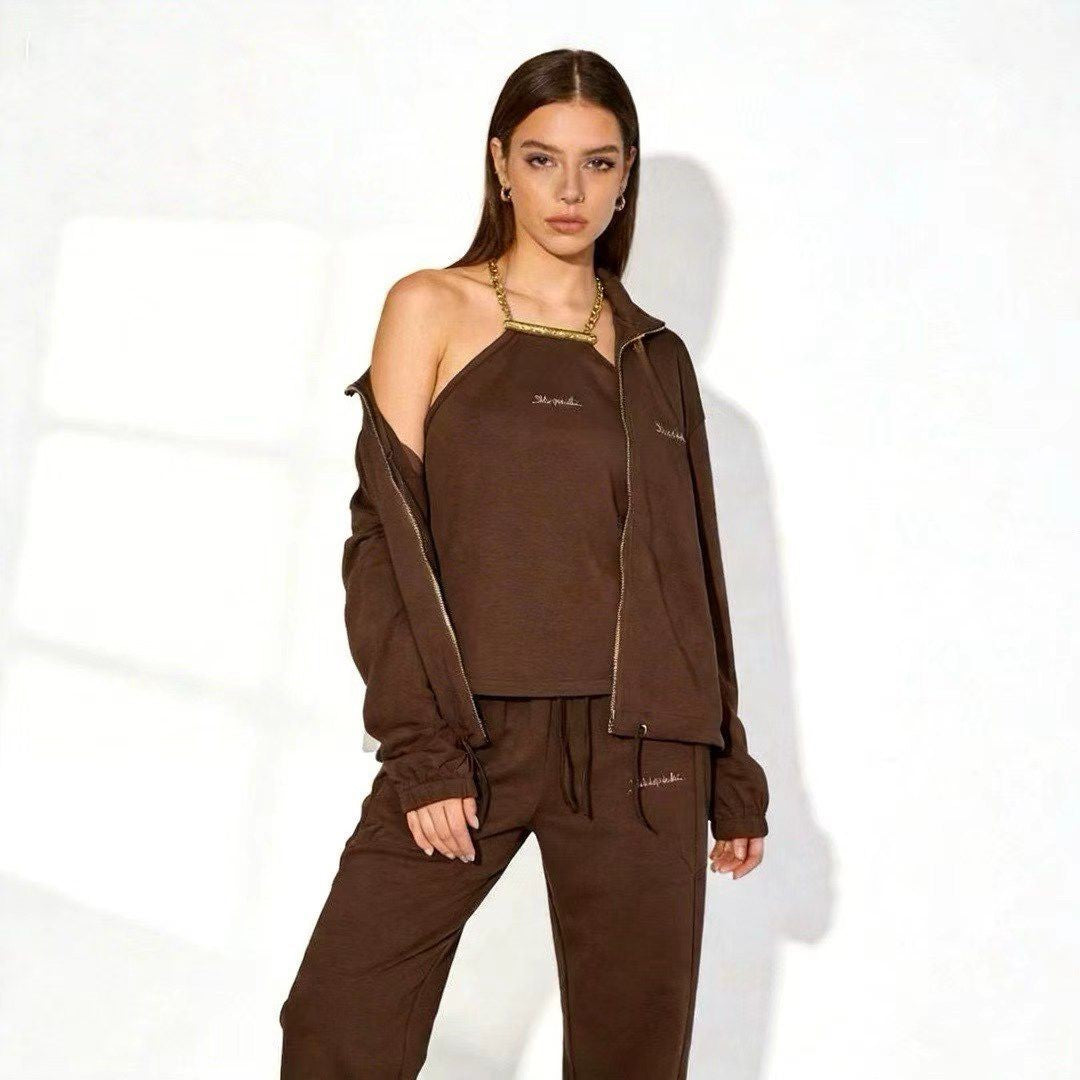 Three-Piece Chain-Detail Sporty Set