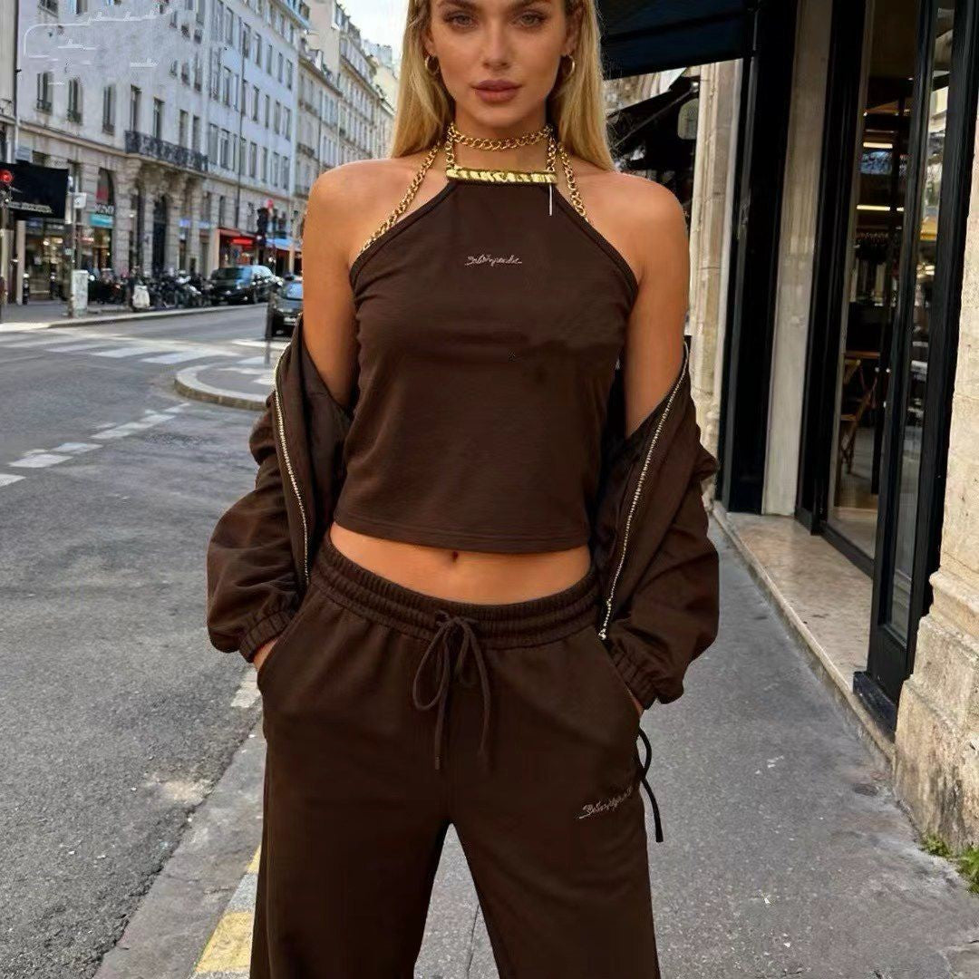Three-Piece Chain-Detail Sporty Set