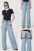 Lace-Trimmed Wide-Leg Jeans