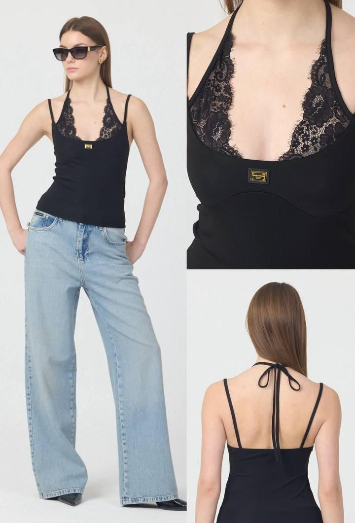 Lace-Trimmed Halter Tank Top