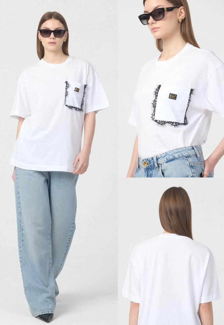 Lace-Trimmed Pocket T-Shirt