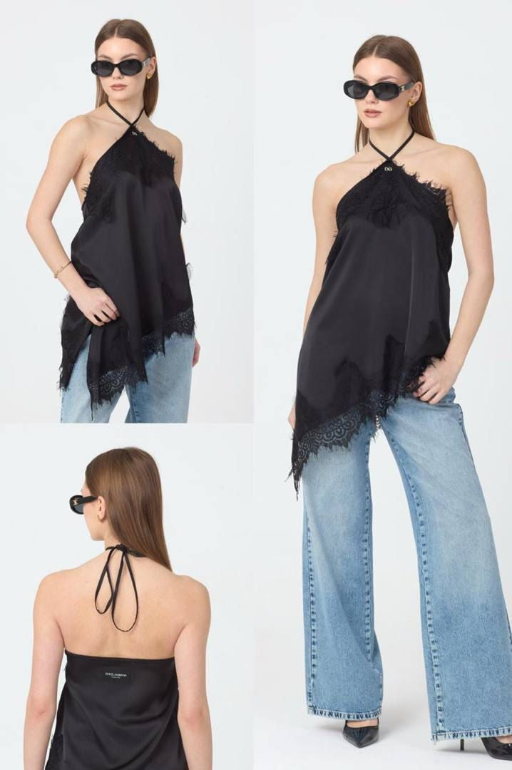 Lace-Trimmed Halter Top
