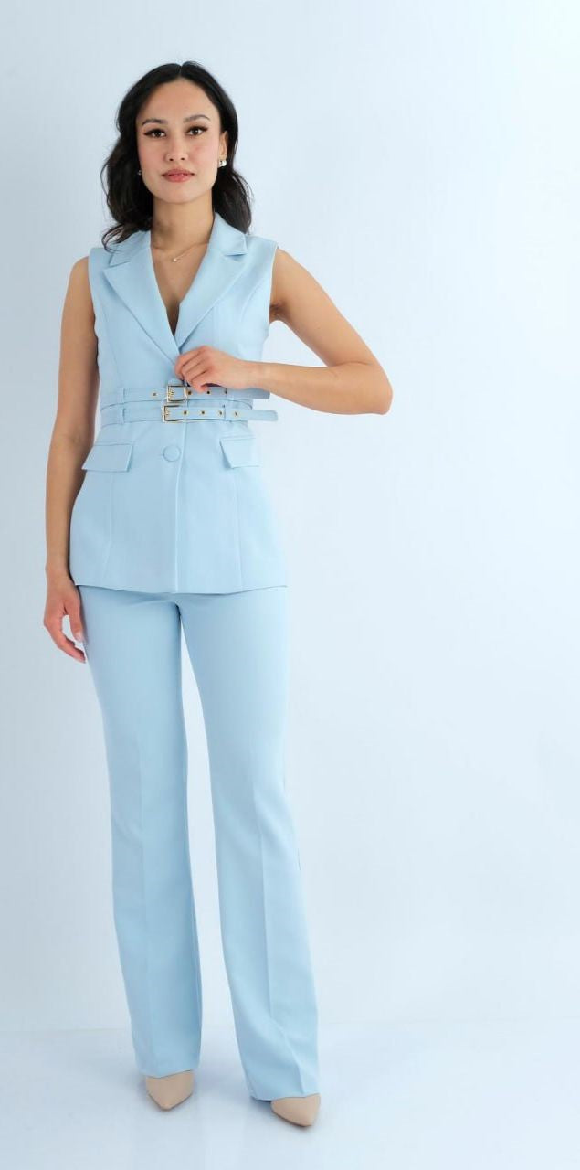 Sleeveless Belted Blazer and Pants Set
