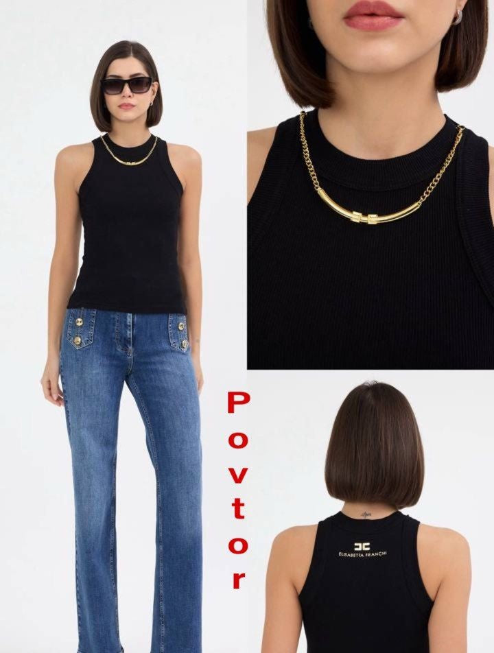 Chain-Detail Ribbed Tank Top
