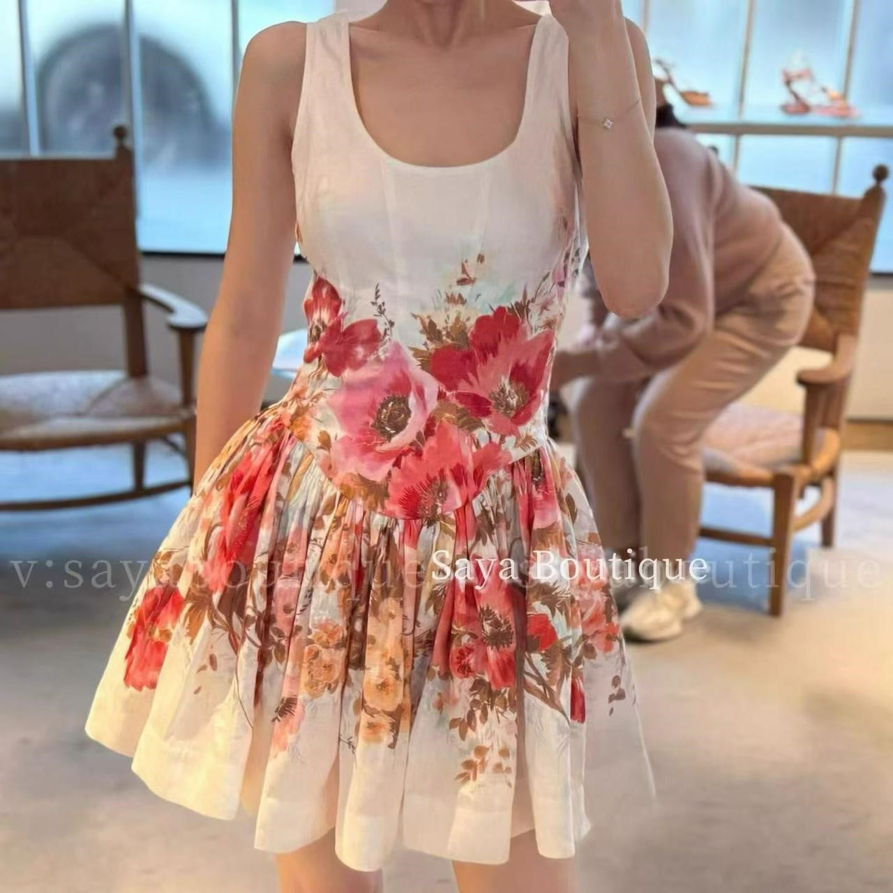 Floral Print Sleeveless Mini Dress
