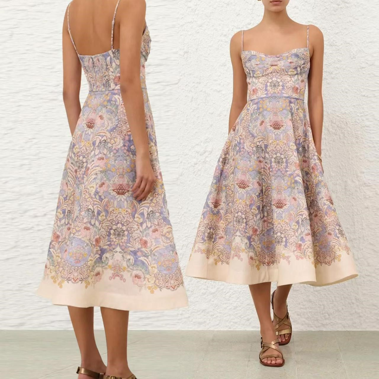 Floral Print A-Line Midi Dress