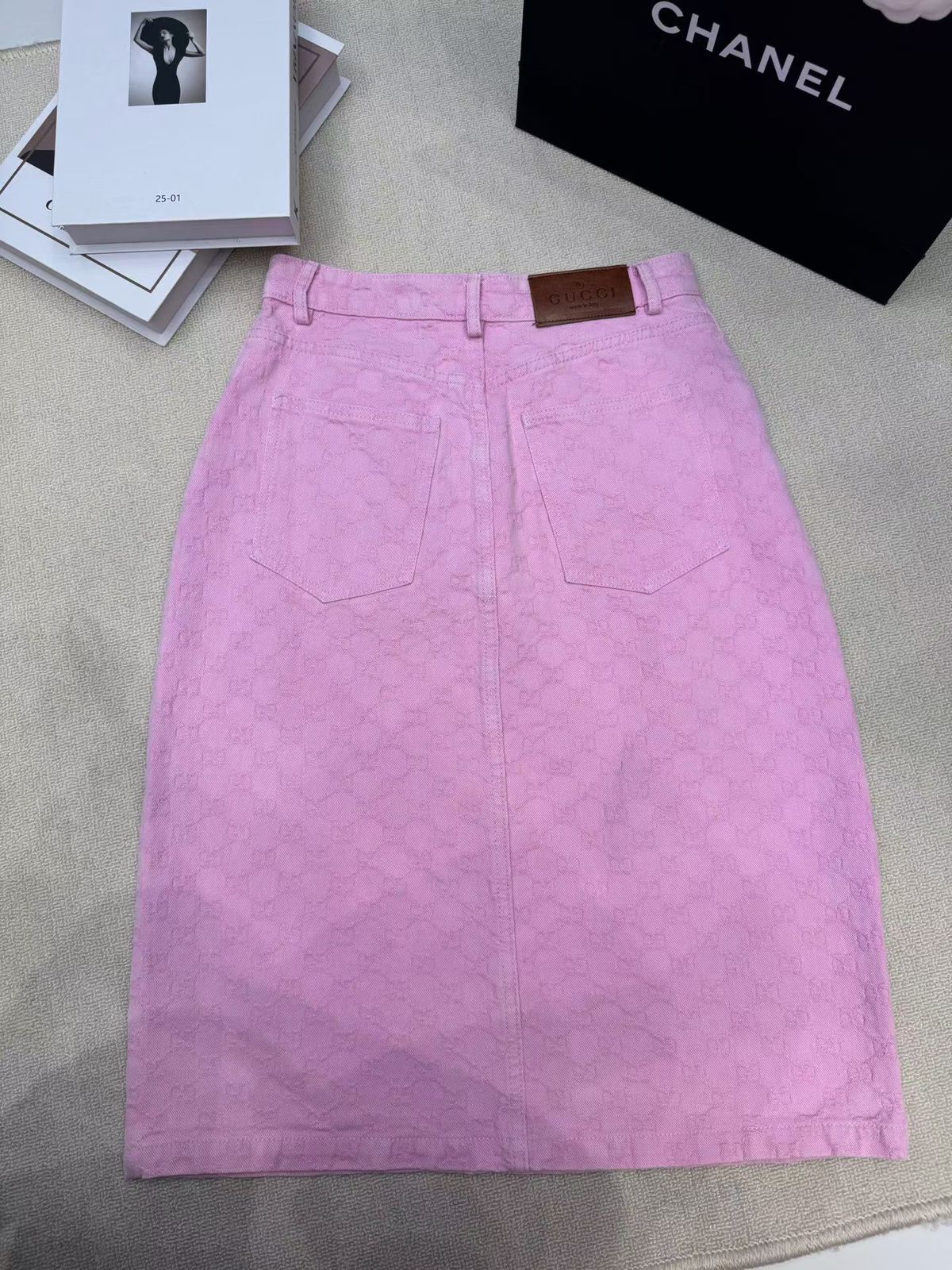 Pink Monogram Denim Midi Skirt